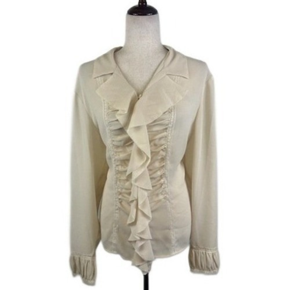 Vintage Liz Claiborne Cream Ruffle Romantic Blouse‎ Top Career Women's Size 16